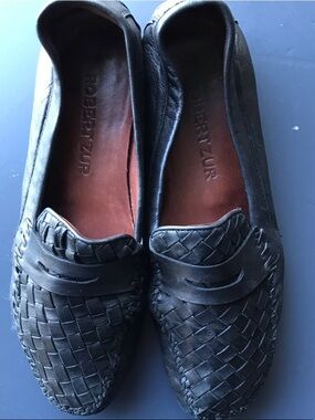 Robert Zur Black Woven Leather Penny Loafers